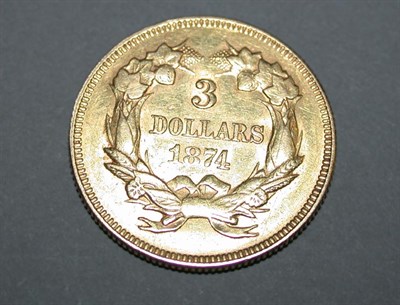 Lot 12 - One 1874 US $3 Gold Coin