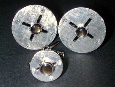 Lot 73 - Pair of Black Star Sapphire Cufflinks and Tie...