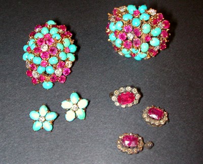Lot 405 - Two Turquoise and Ruby Jewelry Items 18 kt....
