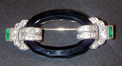 Lot 230 - Art Deco Black Onyx and Diamond Bar Pin...