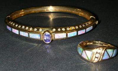 Lot 326 - Opal and Diamond Bracelet and Ring 14 kt....