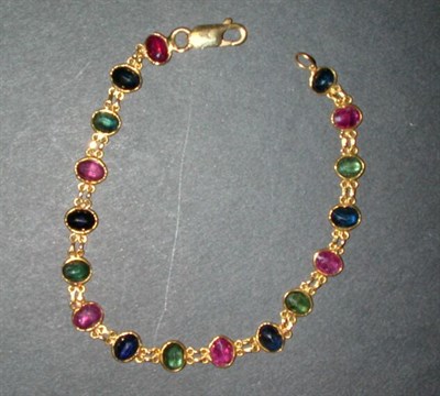 Lot 107 - Multicolored Stone Bracelet 14 kt. yellow gold,...