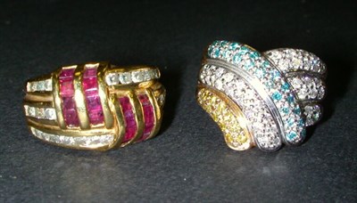 Lot 185 - Two Gold and Stone Rings 18 and 14 kt. yellow...