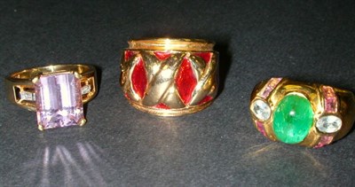 Lot 186 - Three Gold Rings The first 14 kt. yellow gold...