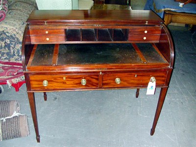 Lot 394 - George III Mahogany Tambour Front Writing Desk...