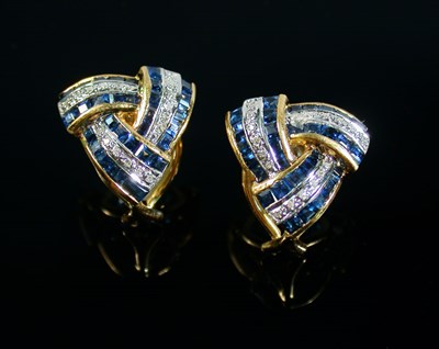 Lot 146 - Pair of Sapphire and Diamond Earclips 18 kt....
