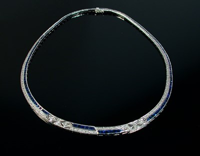 Lot 294 - Diamond and Sapphire Necklace 18 kt. white...