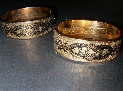 Lot 387 - Pair of Victorian Gold and Enamel Bracelets 14...