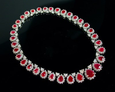 Lot 402 - Ruby and Diamond Necklace 18 kt. white gold,...