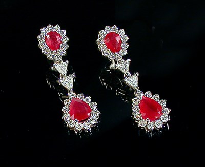 Lot 403 - Pair of Diamond and Ruby Pendant Earrings 18...
