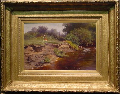 Lot 37 - Herman Herzog 1832-1932 CHILDREN BY A STREAM...
