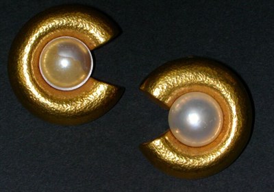 Lot 191 - Pair of Gold and Cultured Pearl Earclips Each...