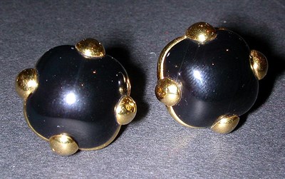 Lot 82 - Pair of Gold and Black Onyx Earclips Each 18...
