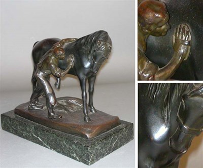 Lot 424 - Bronze Figure of a Horse and Groomsman Signed...