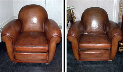Lot 420 - Pair of Art Deco Brown Leather Upholstered...