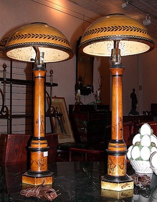 Lot 112 - Pair of Regency Style Tole Painted Lamps
