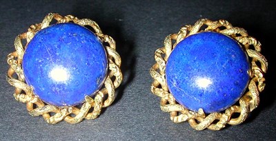 Lot 44 - Pair of Lapis Lazuli Earclips Each 14 kt....