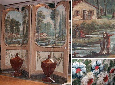 Lot 608 - Pair of Louis XV Style Painted Two-Panel Screens