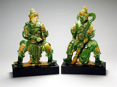 Lot 377 - Pair of Chinese Green, Yellow and Straw Glazed...