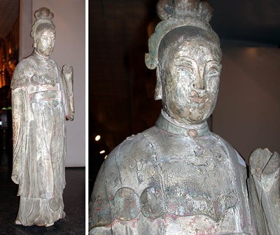 Lot 373 - Chinese Wood Sculpture of a Female Figure,...