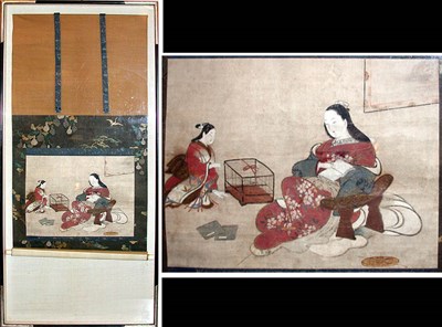Lot 388 - Japanese Ukiyo-e Scroll of a Courtesan and...