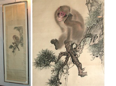 Lot 389 - Japanese Scroll of a Macaque on a Pine Branch...