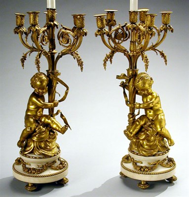 Lot 296 - Pair of Louis XVI Style Gilt-Bronze Figural...
