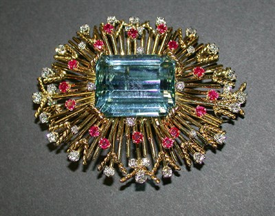 Lot 427 - Aquamarine, Diamond and Ruby 'Crown of Thorns'...