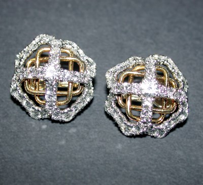 Lot 392 - Pair of Gold and Diamond Earrings Platinum and...