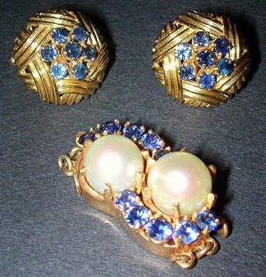 Lot 35 - Pair of Gold and Sapphire Earrings and...