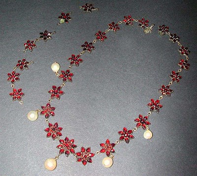 Lot 37 - Garnet and Cultured Pearl Necklace and...