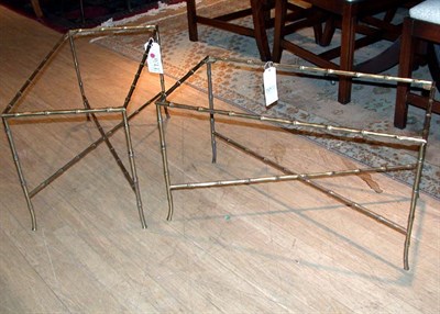 Lot 345 - Pair of Faux Bamboo Glass Top Brass Low Tables
