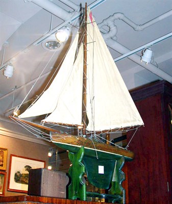 Lot 214A - Painted Wood Ship Model With linen sails....
