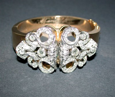 Lot 389 - Combination Double Diamond Clips and Bangle...