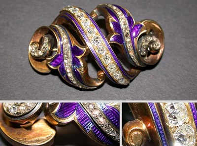 Lot 406 - Diamond and Blue Enamel Brooch Yellow gold,...