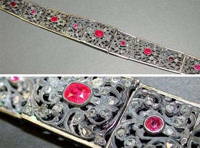 Lot 419 - Ruby and Rose Diamond Bracelet Yellow gold and...