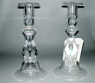 Lot 812 - Pair of Steuben Colorless Glass Candlesticks