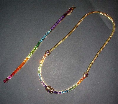 Lot 324 - Multicolored Stone Necklace and Bracelet The...