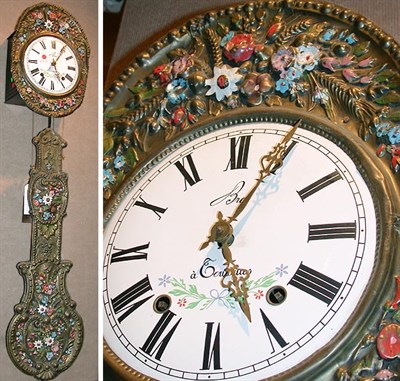 Lot 299 - French Brass and Enamel Comtoise Clock