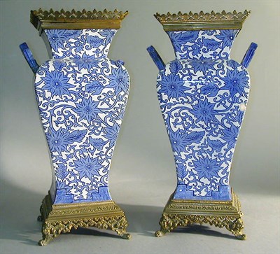Lot 613 - Pair of Blue and White Porcelain Gilt-Metal...