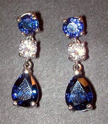 Lot 287 - Pair of Sapphire and Diamond Drop Earrings 14...