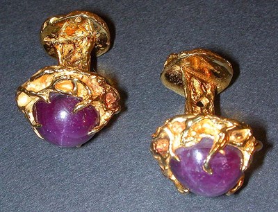 Lot 388 - Pair of Gold and Ruby Cufflinks Each 18 kt....