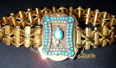 Lot 319 - Victorian Style Turquoise and Gold Bracelet 14...