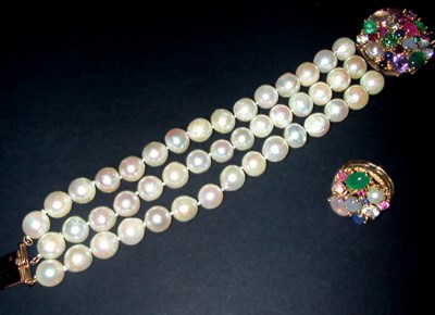 Lot 262 - Cultured Pearl Bracelet and Multicolored Stone...