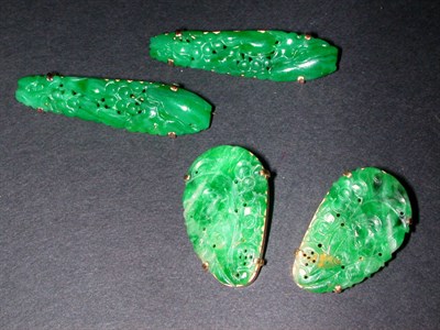 Lot 178 - Two Chinese Jade Pins and Pair of Earclips 14...