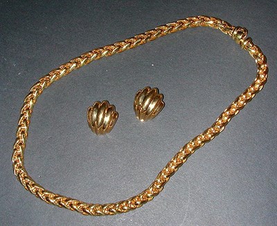 Lot 162 - Gold Necklace and Pair of Earclips 14 kt....