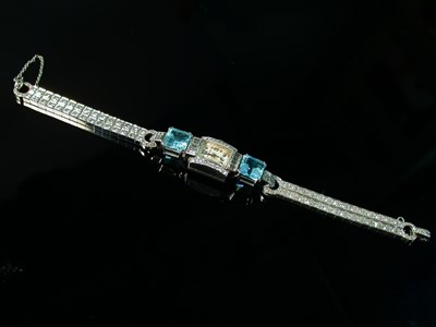 Lot 247 - Lady's Diamond and Aquamarine Wristwatch The...