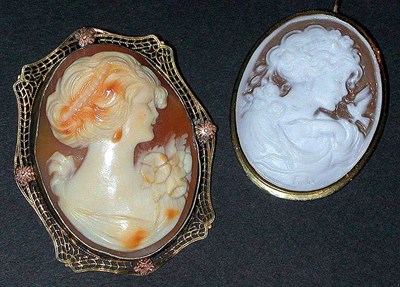 Lot 18 - Two Shell Cameo Pins Comprising one retained...