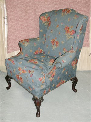 Lot 197 - George II Style Upholstered Mahogany Wing Chair