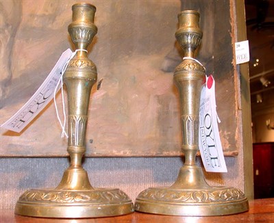 Lot 459 - Pair of Continental Brass Candlesticks